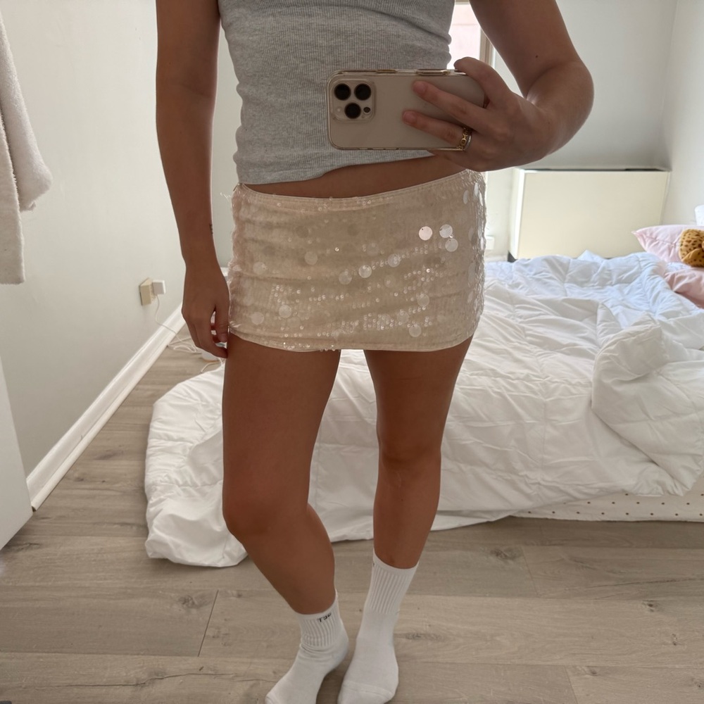 Princess Polly Cream Sequin Mini Skirt